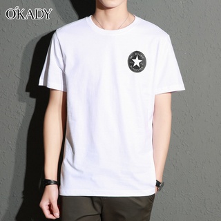 OKADY เสื้อยืดแขนสั้นผู้ชายฤดูร้อนสไตล์ฮาราจูกุคอกลมหลวมระบายอากาศ