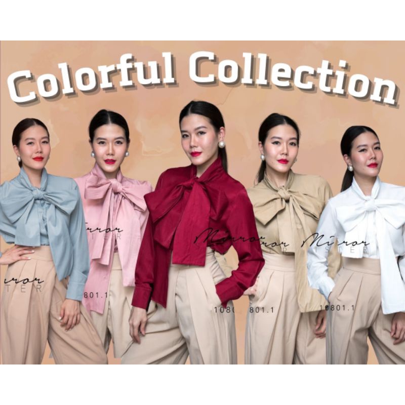 ป้าย Mirrorsister 10801.1 เสื้อโบว์ใหญ่ลุคสวยหรู มีกระดุมหน้าเปิดปิดได้