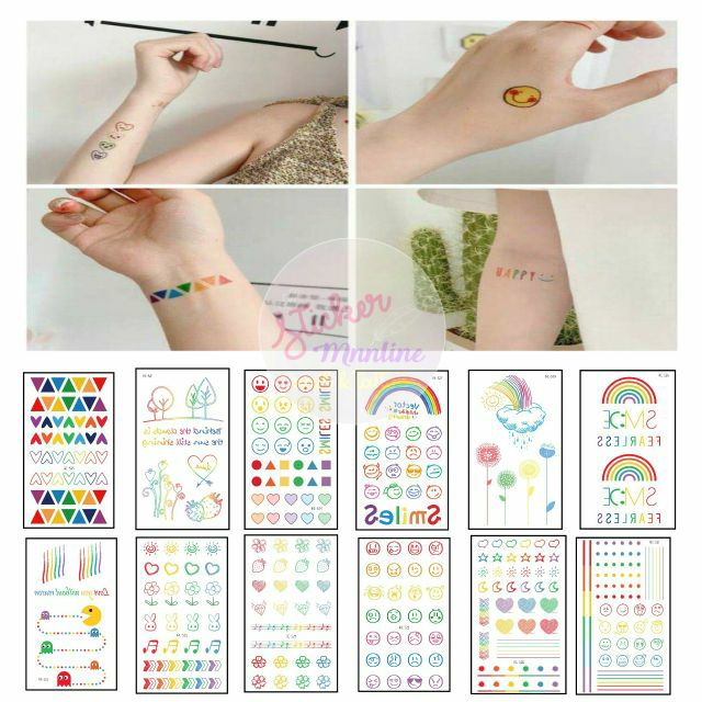 แทททูสีรุ้ง สีพาสเทล ซื้อ 10 แถม 3 รอยสักชั่วคราวยอดฮิตเกาหลี เป็นแบบชั่วคราว 2-7 วัน ติดแล้วสีขึ้นเลย สามารถลบออกได้