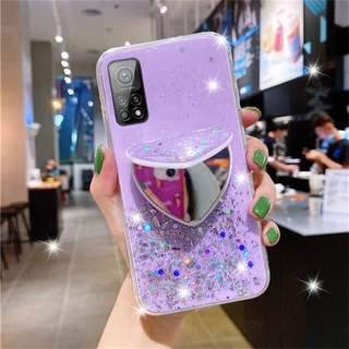 เลื่อมแวววาว TPU อ่อนนุ่ม เคสโทรศัพท์สำหรับ Xiaomi Redmi Note 9 9s 8 7 Pro 9T 9A 9C ท้องฟ้าเต็มไปด้วยดวงดาว พร้อมฝาครอบกระจกมองข้าง
