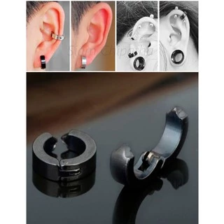 ต่างหู ไม่ต้องเจาะหู ตุ้มหู | NH | Punk Style Steel Men Women Round Ear Clip No Piercing Earrings - 1 ข้าง