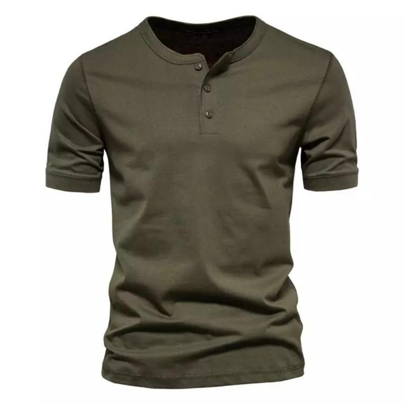 เสื้อยืดแขนสั้นผู้ชาย Henley Roxy Black Button-Down