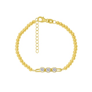 SILVER THAI  14k Gold Plated Silver Beads with Cubic zirconia Bracelet ตัวเรือนทำด้วยทอง14 k ฝังด้วยเพชรcz สามอัน