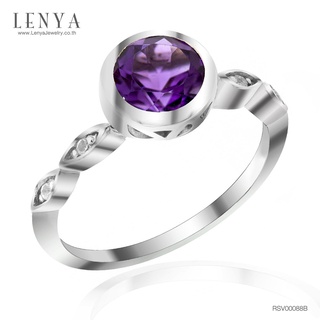 Lenya Jewelry  แหวนพลอยอเมทิสต์(Amethyst) ดีไซน์รูปทรงกลมสุดคลาสสิค ตัวเรือนเงินแท้ชุบทองคำขาว