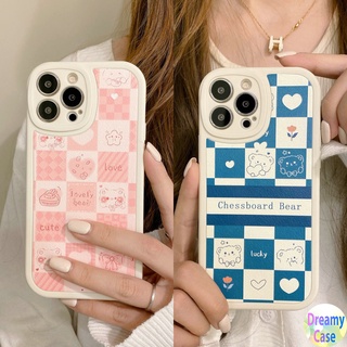 เคสโทรศัพท์มือถือ แบบนิ่ม ลายหมีหมากรุก สีฟ้า สีชมพู สําหรับ VIVO V23 V23E V9 Youth V5 V5S S1 Pro V15 V11i V11 Y91 Y93 Y95 Y91i Y91C Y1S Y19 5G 4G