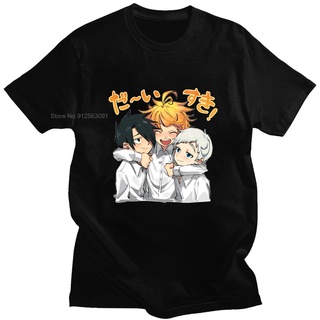 เสื้อยืดผ้าฝ้าย เสื้อยืดคอกลม ผ้าฝ้าย พิมพ์ลายอนิเมะ The Promised Neverland สไตล์ฮาราจูกุ สําหรับผู้ชาย