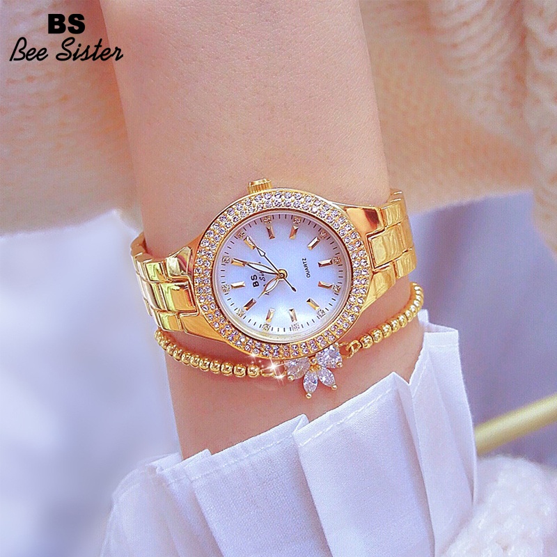 Bs Bee Sister นาฬิกาข้อมือควอตซ์แฟชั่น สายแสตนเลส ประดับเพชร กันน้ํา หรูหรา สําหรับสตรี ของขวัญวาเลน