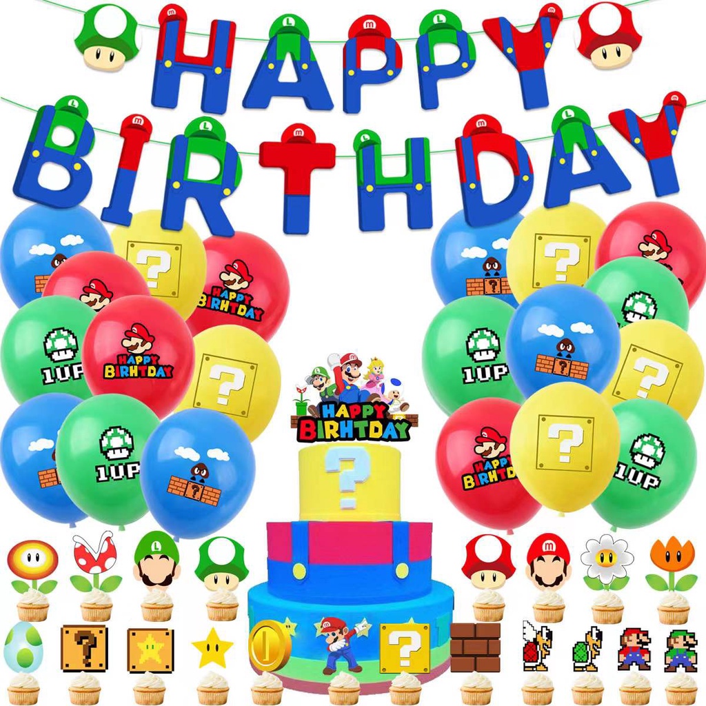 มาริโอธีมปาร์ตี้ตกแต่งลูกโป่งวันเกิดปาร์ตี้ตกแต่ง Package Mario Themed Party Decorations Birthday Balloons Party Decorat