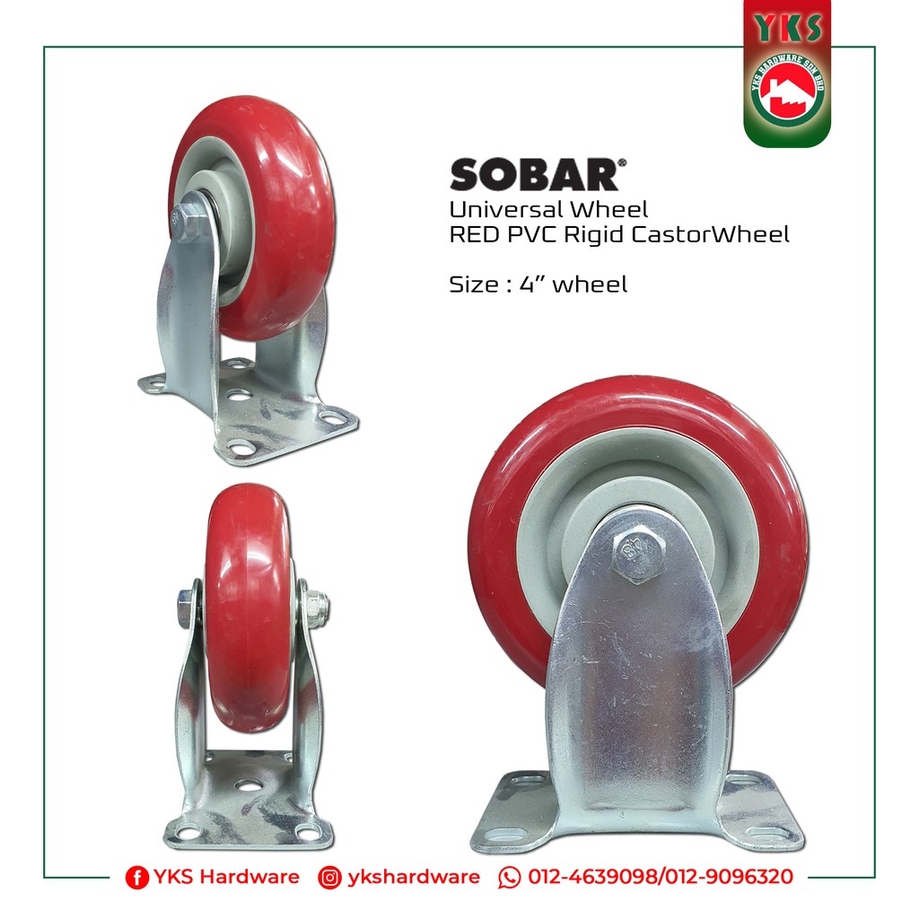 Sobar ล้อ PVC แข็ง 4" สีแดง - Roda Tayar PVC Merah - Heavy Duty