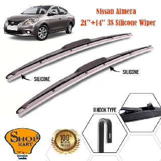 Nissan Almera ที่ปัดน้ําฝน 3 ส่วน Mugen ที่ปัดน้ําฝน ซิลิโคนนุ่ม ไฮบริด ที่ปัดน้ําฝน ไร้กระดูก ที่ปัดน้ําฝนกระจกรถยนต์ 21 นิ้ว + 14 นิ้ว