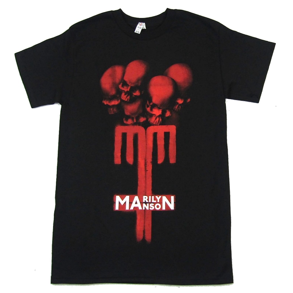 ขายดี!เสื้อยืดผ้าฝ้าย พิมพ์ลาย Marilyn Manson Skull Cross MM Black Merch AIC GKknok61JGhgkk20S-5XL