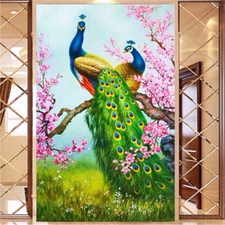 ภาพครอสติสคริสตัล รูป Peacocks with Sakura