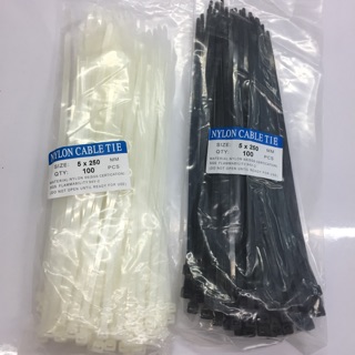 Cable tie เคเบิ้ลไทร์ ขนาด5*250mm. ยาว9.8นิ้ว แบบหนา100ชิ้น