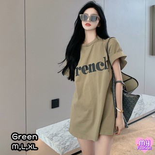 🎴MYF มาใหม่🎴เสื้อยืดสีเขียวหม่น อกสกรีนลาย French คอกลมแขนสั้น ผ้าคอตตอน มีไซส์