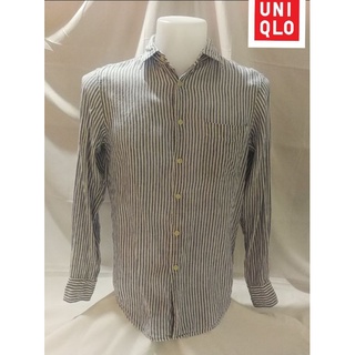 UNIQLO Brand_2nd hand (BK1) เสื้อเชิ้ตแขนยาวผ้าลินิน (Linen)100% Size M แท้มือสองกระสอบนำเข้า​