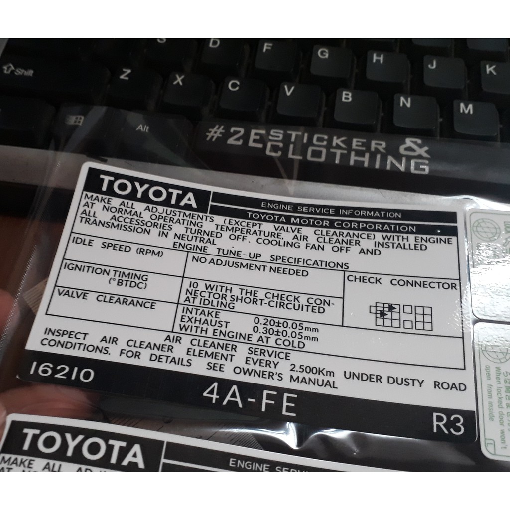 สติ๊กเกอร์ข้อมูลบริการเครื่องยนต์ Toyota Corolla Great AE101 4AFE