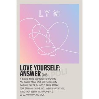 โปสเตอร์ มันวาว พิมพ์ด้านเดียว ขนาด A5 14.8 ซม. x 21 ซม. รูปปกอัลบั้ม Kpop Love Yoursef: Answer - Bts