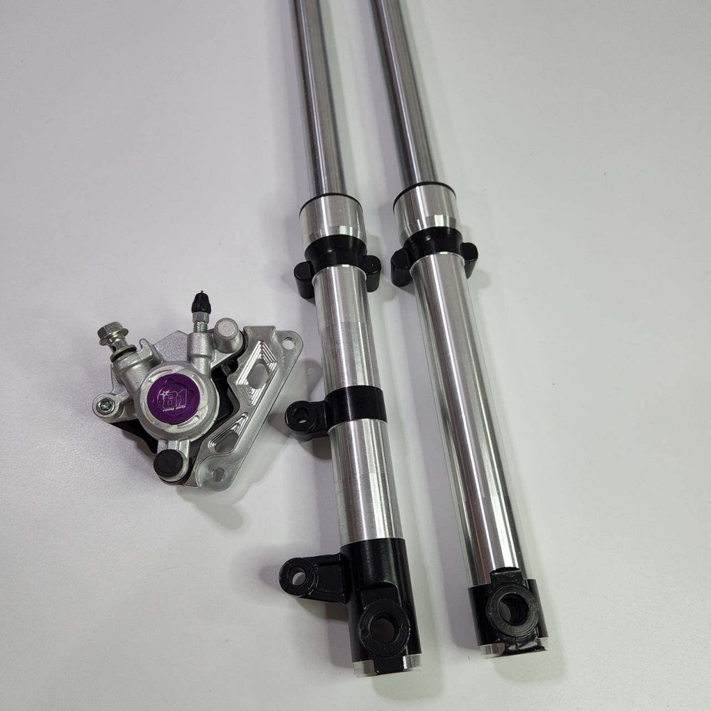 กระบอกโช้ค กลึงสีดำ โซนิค + แกนโช้คสีเงิน + ขาจับปั๊มCNC NUI + ปั๊มโลโก้81 สีม่วง เทน่า , แดช , LS , BEAT-R , NOVA-RS