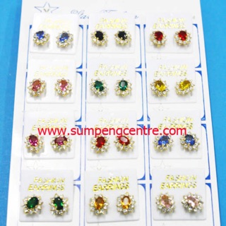 ต่างหูฝังเพชรพลอยสี A11 Coloured diamond earrings A11