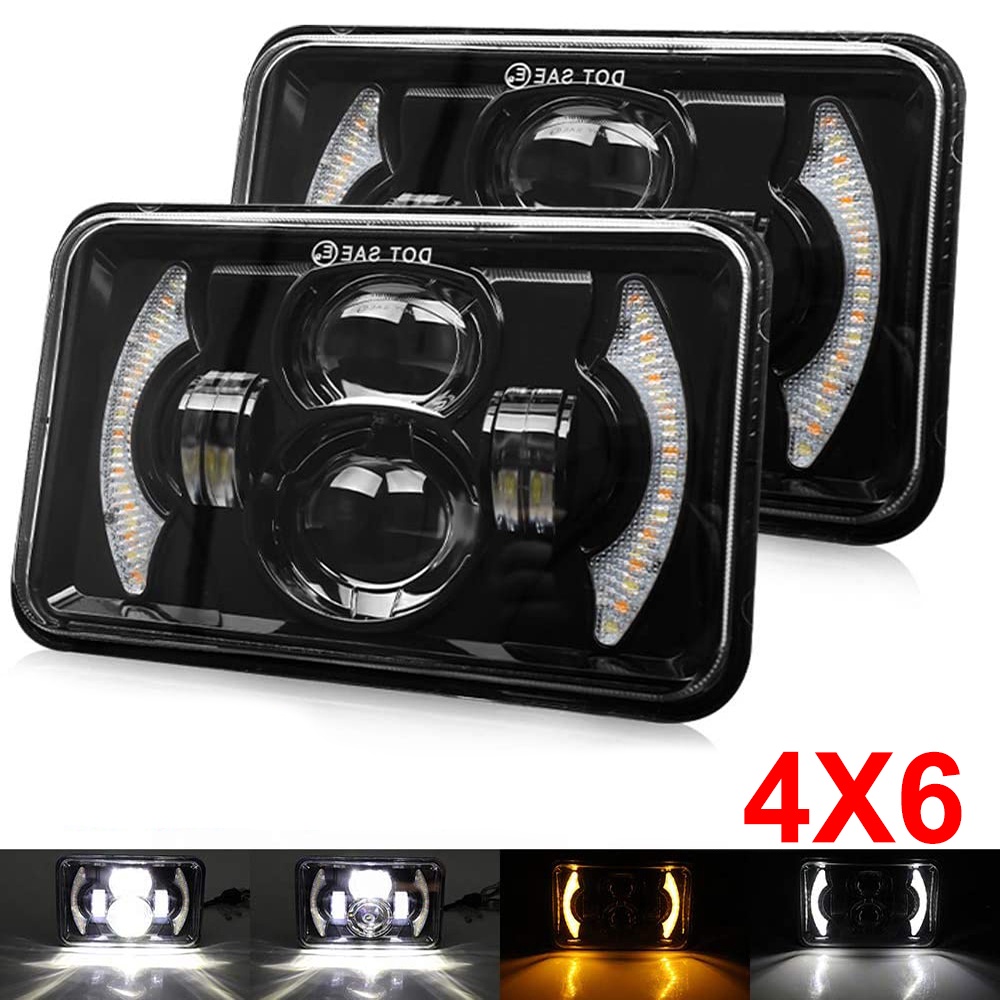 Super Bright 4x6" นิ้ว LED ไฟหน้า Hi/Lo Beam สีขาว Amber DRL สําหรับ H4651 H4652 H4656 H4666 รถบรรทุกรถแปลง Offraod ไฟหน้า
