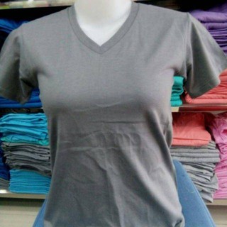 เสื้อยืดคอวี สีเทาควันบุหรี่  cotton 100% #32  พร้อมจัดส่ง ผ้าดี ใส่สบาย นุ่มสบาย