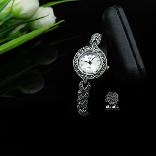 นาฬิกาข้อมือเงินแท้ใส่ออกงานsilver92.5%ประดับแมกกาไซต์