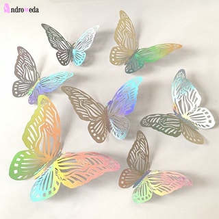 12Pcs 3D Effect Crystal Butterflies Wall Stickers DIY Hollow Butterfly Sticker For Room Wall Home Decoration