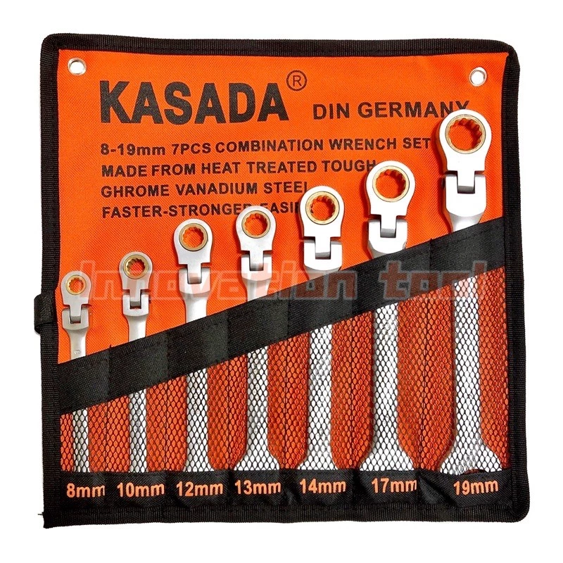 ชุดประแจ ข้างแหวน ปากตาย พับได้ แหวนก๊อกแก๊ก 7ชิ้น KASADA