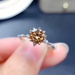 Chic 1 Carat Champagne Crystal Morgan แหวนเพทายประดับเพชรสําหรับผู้หญิง 6 ง่าม Pt950 สีขาวทอง