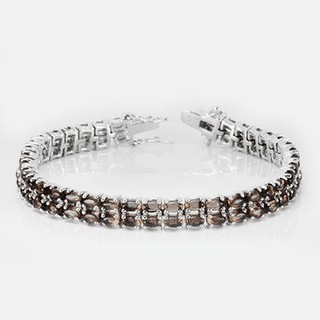 MT สร้อยข้อมือพลอยแท้ สโมกี้ ควอทซ์ (Smoky Quartz) ตัวเรือนเงินแท้ ชุบทองคำขาว  Natural Gemstone Sterling Silver Bracelet (gb022) : MT Jewelry มณีธารา