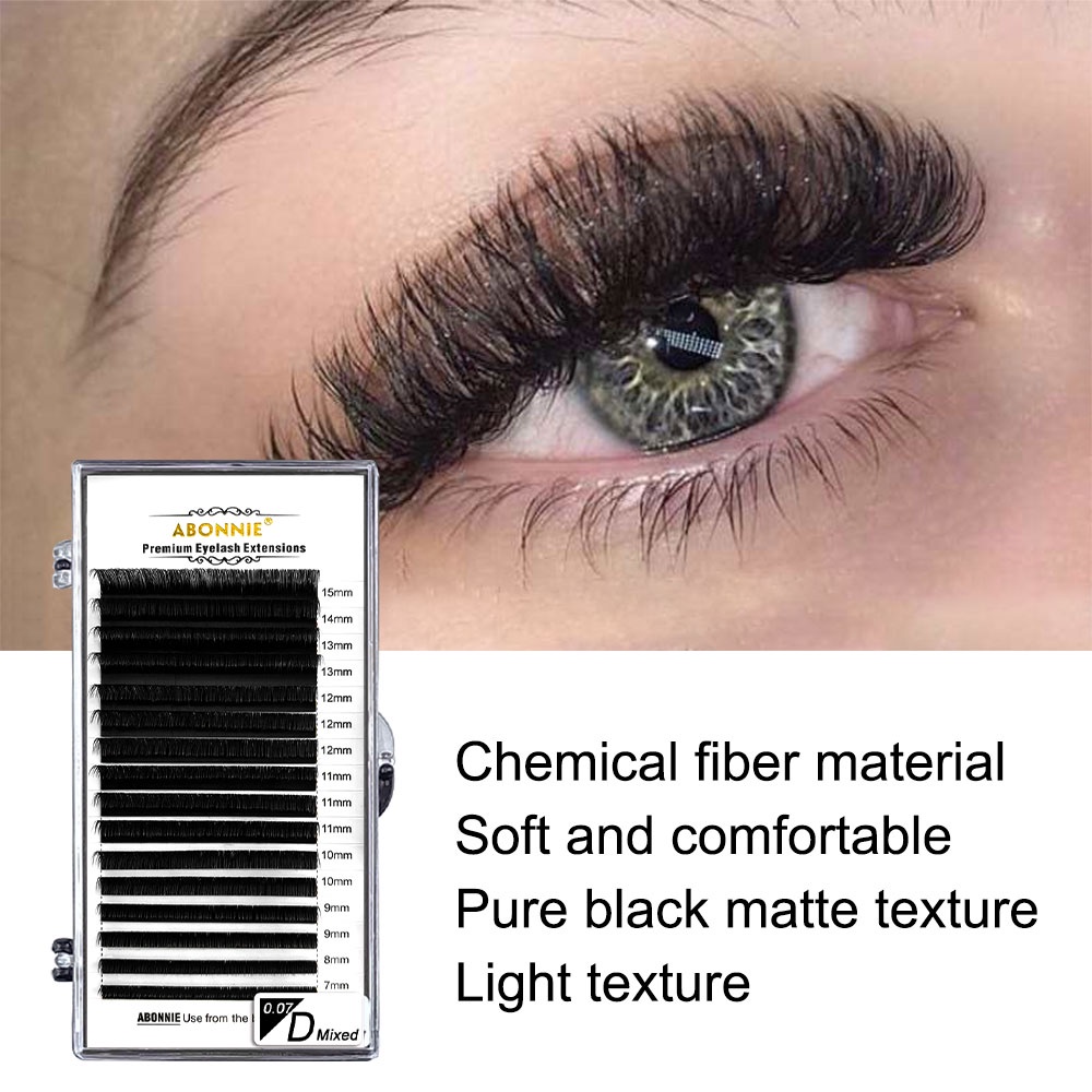 Abononnie 16 แถว 0.05/0.07 C/D Curl 8-17 มม.คุณภาพสูง supersoft natural faux mink Eyelash Extension สําหรับแต่งตา