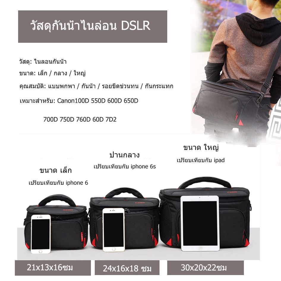 Jinsports กระเป๋ากล้อง กระเป๋ากล้อง DSLR แบบพกพา กระเป๋าเก็บกล้องกันน้ำ สําหรับ Canon 100D 550D 600D 650D 700D 750D