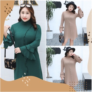 PMSWEET PLUSSIZE : PM4128 : พร้อมส่ง เสื้อผ้าไซส์ใหญ่ คนอ้วน สาวอวบ ชุดเดรสไหมพรมถักเนื้อยืดหยุ่น ชุดเดรสคอเต่า แข