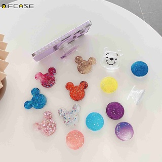 Quicksand Liquid Universal Mobile Phone Holder Stand Finger Ring Android iPhone Glitter Bling Mickey Minnie Winnie The Pooh Cartoon Cute Clear Transparent Mobile Phone Finger Ring Holder Stand