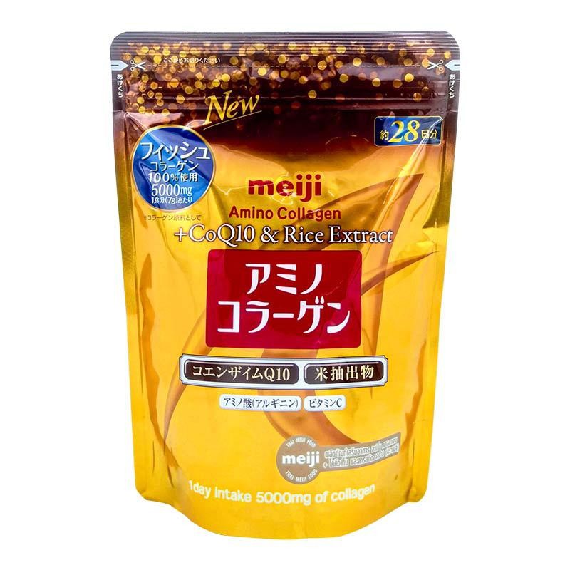 Meiji Amino Collagen CoQ10&amp;Rice Germ Extract 5000gm ซองสีทอง196กรัม
