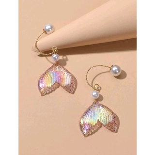 ต่างหูแฟชั่น ต่างหูมุกหางปลา สุดคิ๊ว Faux Pearl Fish Tail Drop Earrings (ส่งจากไทย)