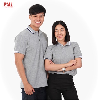 เสื้อโปโล สีเทา ปกขลิบสีขาว-กรมท่า PC107 - PMK Polomaker