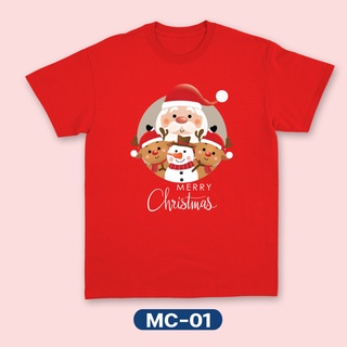 MC-01 (ลายวงกลม) เสื้อครอบครัว คริสต์มาส สีแดง ผ้าคอตตอนเนื้อพิเศษ ซักไม่หดไม่ย้วย มีไซด์เด็ก ถึง ไซด์ผู้ใหญ่ 5XL