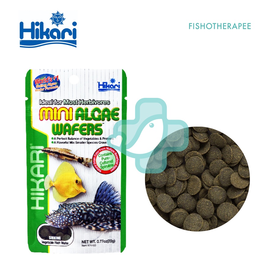 Hikari Tropical Mini Algae Wafers 22g Pleco Cory Bottom Feeder Herbivores อาหารปลาสนามบินอ่างล้างจาน