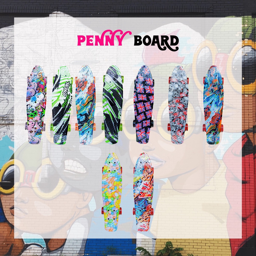 สเก็ตบอร์ดเพนนี่ penny Board Motif ล้อกระพริบ ขนาด22นิ้ว มีด้ามจับเด็กและผู้ใหญ่ มี6ลาย 044-滑板