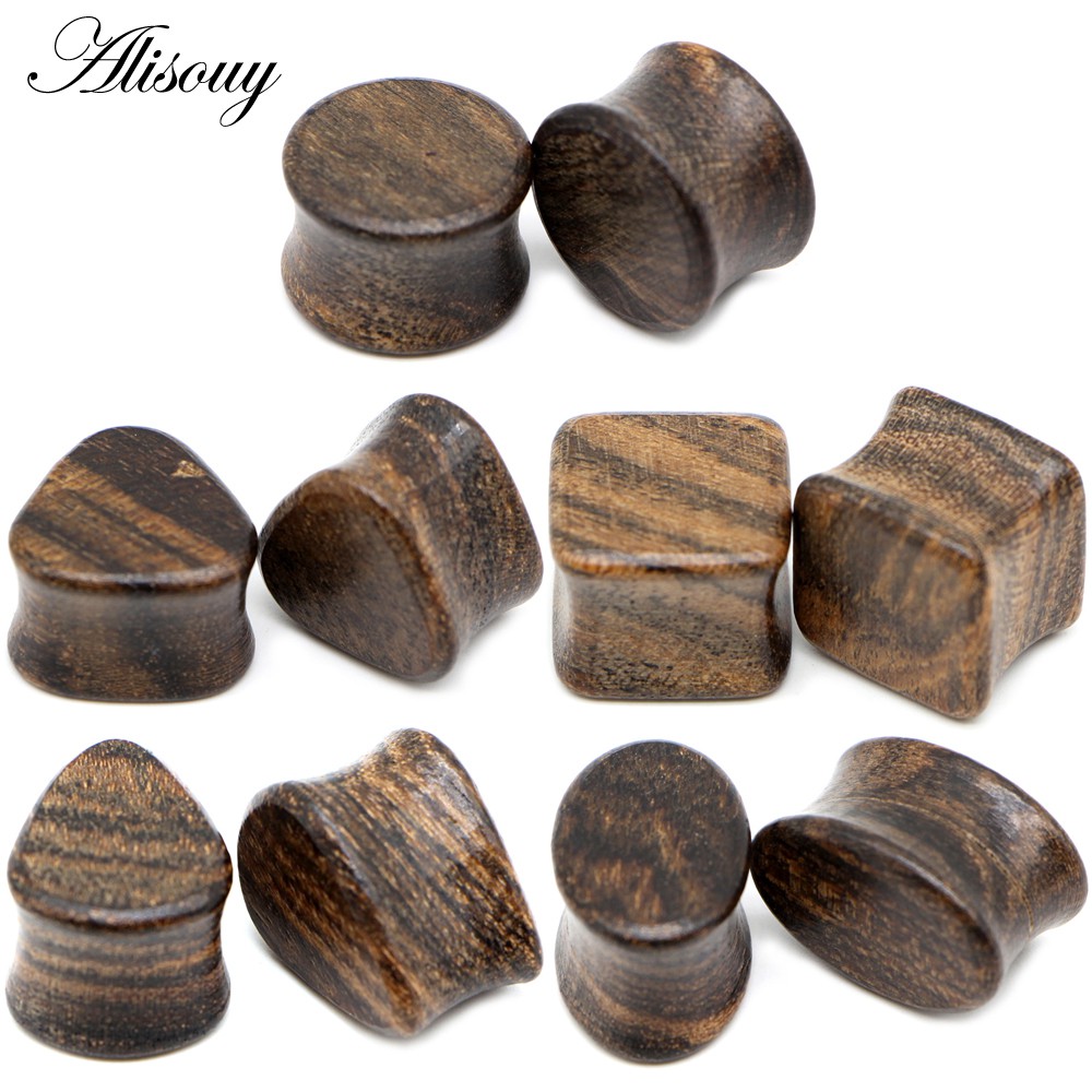 Alisouy 2PCS ไม้เนื้ออุโมงค์ Double Flared ไม้หู Expender Stretcher หูปลั๊กเครื่องวัด Punk Body เจาะเครื่องประดับต่างหู