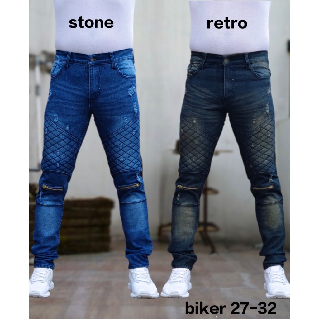 Arsad19 Ripped Striped Biker Jeans