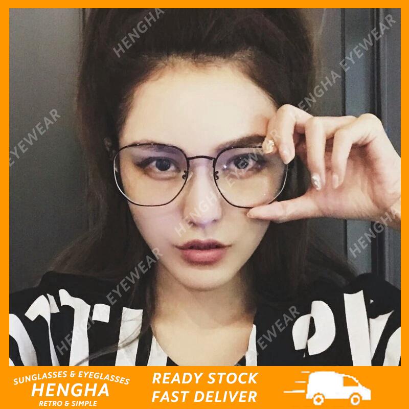 【HENGHA】ขายส่ง【แว่นตา】เกาหลี Ulzzang ย้อนยุคกรอบโลหะสี่เหลี่ยมป้องกันสีฟ้าแว่นตา