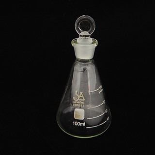 ขวดรูปชมพู่ มีจุกปิดแก้ว 100 มิลลิลิตร Erlenmeyer Flask with Glass Stopper 100 ml