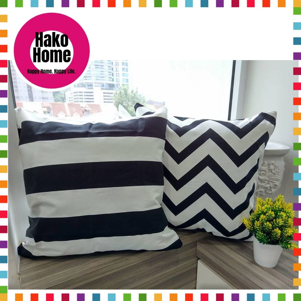 สีดําสีขาวสีโยนหมอนSarung Bantalโซฟาสแควร์หมอนBolster Caseเบาะหมอน thumbnail 6