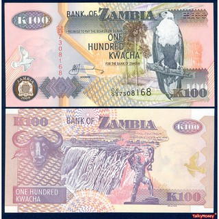 ธนบัตรประเทศ แซมเบีย Zambia ราคา 100 ควาชา รุ่นปี 2009 P-38 ของแท้ สภาพใหม่เอี่ยม 100% UNC สำหรับสะสมและที่ระลึก