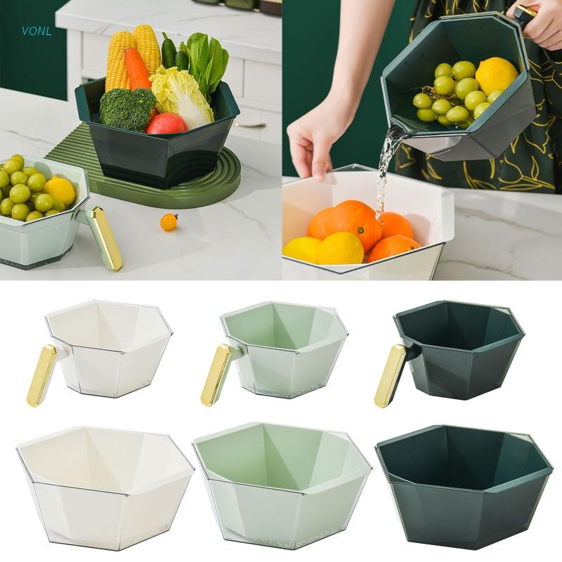 Vonl Drain Storage Basket Double Tier with Handle Detachable Food