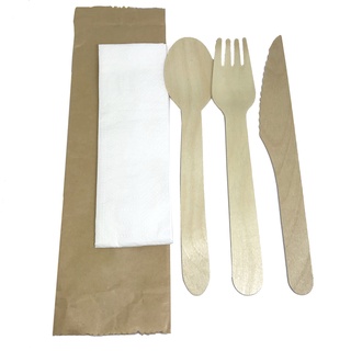 (100 sets/pack) ช้อน ส้อม มีด ตะเกียบไม้ แบบใช้แล้วทิ้ง || Single-Use Wooden Cutlery