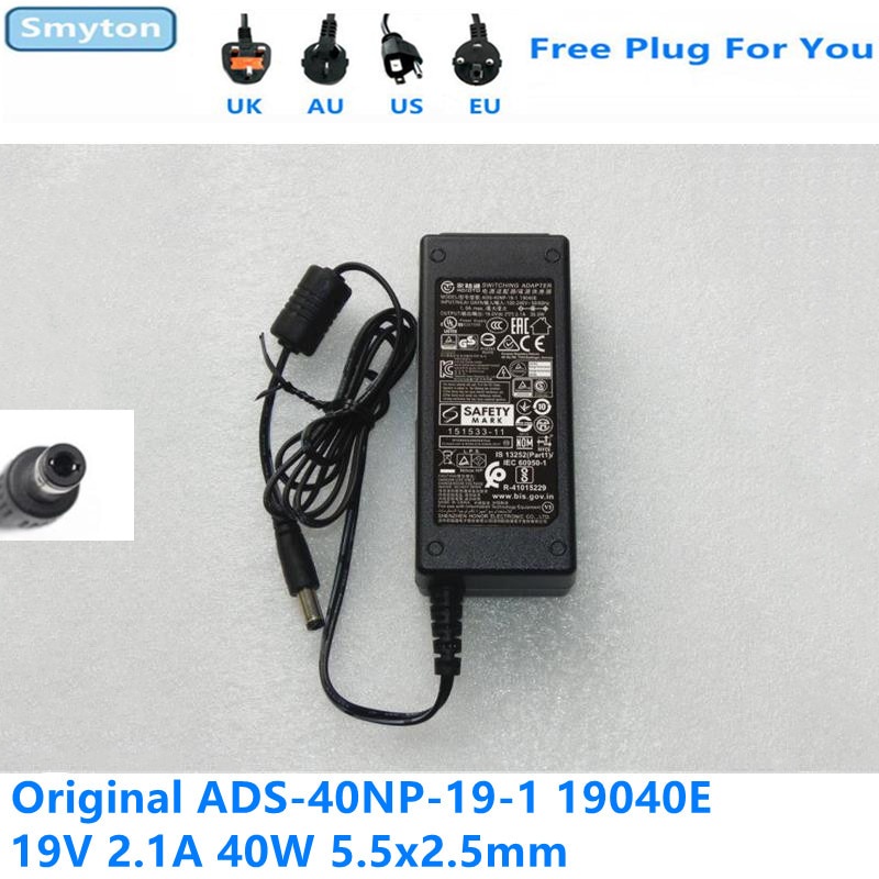 AC Adapter Charger สําหรับ 19V 2.1A 40W HOIOTO ADS-40NP-19-1 ADS-40SI-19-3 19040E LED LCD Monitor Ch
