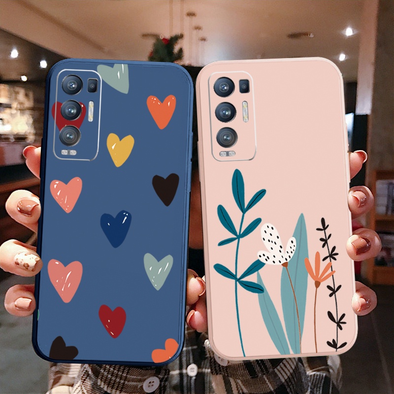 เคสโทรศัพท์มือถือ ขอบสี่เหลี่ยม ลายหัวใจ สําหรับ OPPO Reno6 Z 5G Reno 5 Pro 4 3 Reno2 Z F A95 5G A76 A96 4G ราคาถูก Shopee Lazada